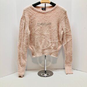 Bebe‎ Womens Sepia Rose Pink Fuzzy Cropped Sweater Size L